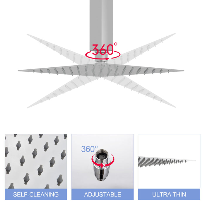8" Square Rain Shower Head, Ceiling / Wall Mount Stainless Steel Bath Fixture