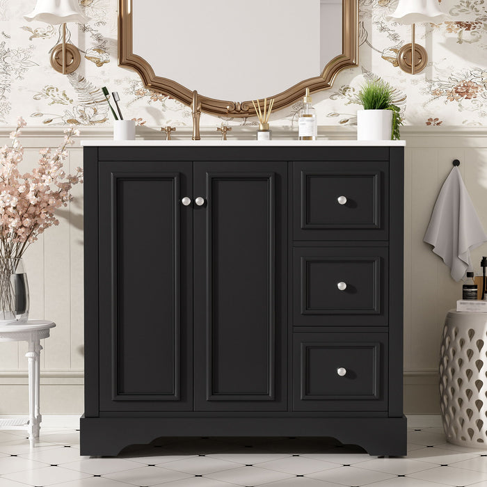 Bathroom Vanity With Sink, Soft-Close Doors, Adjustable U-Shelf, 3 Drawers