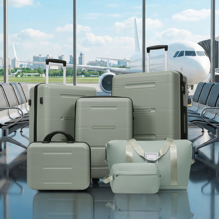 6 Piece Lightweight Hardshell Luggage Set With Double Spinner Wheels, Password Lock