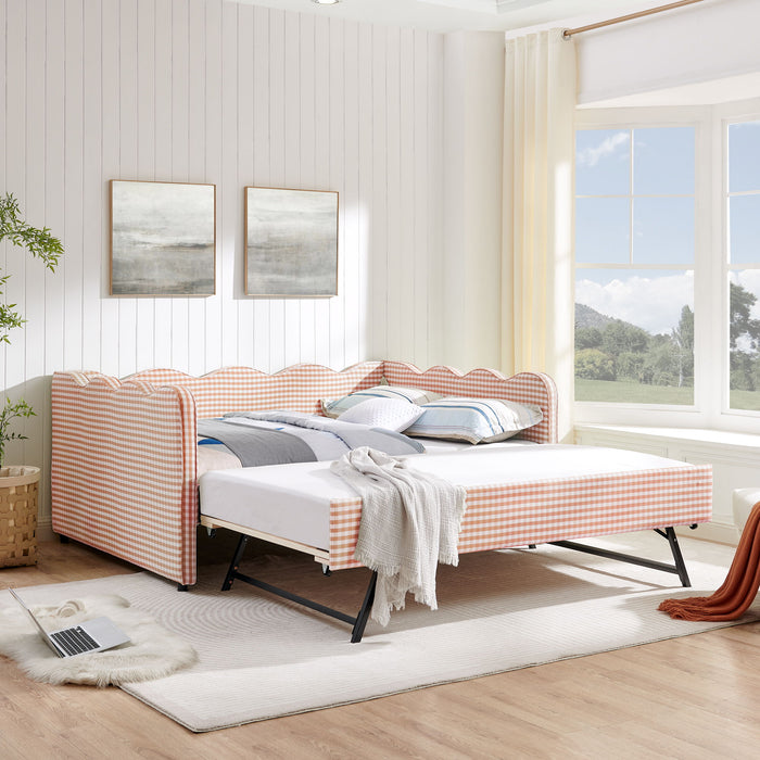 Gingham Daybed With USB Charging Port, Wave-Shaped Design