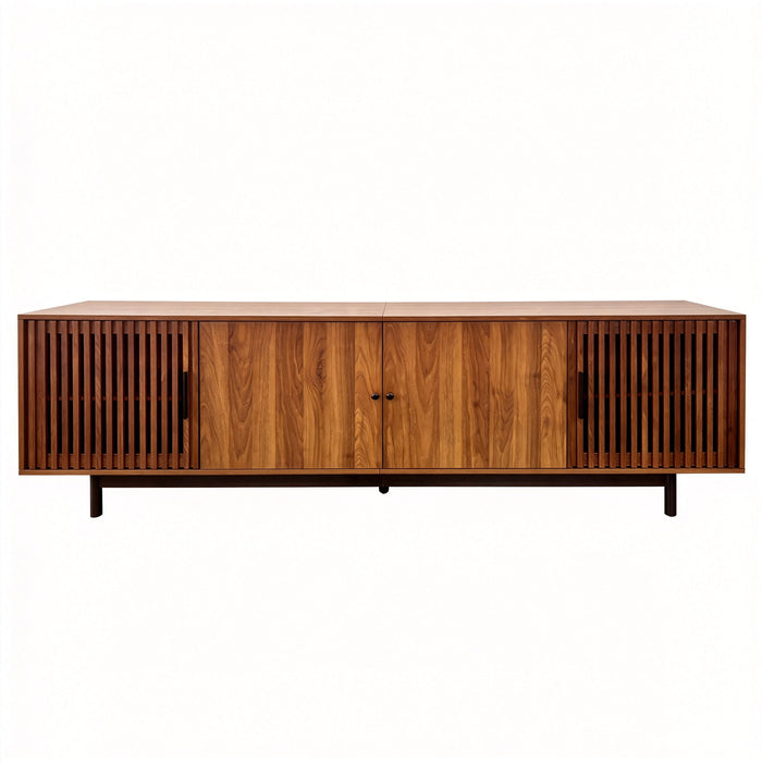 TV Stand, Media Console & Soft Closing Hinges, Adjustable Shelves, Slatted Doors - Walnut