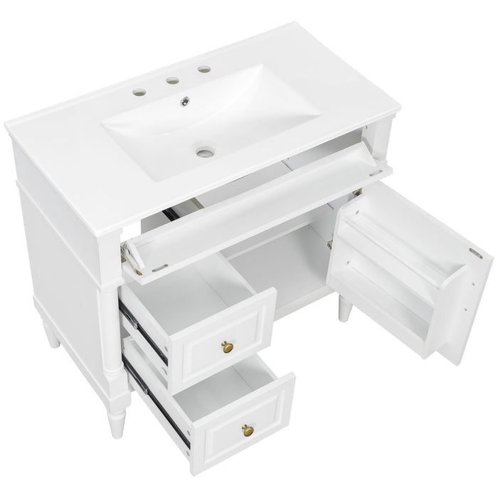 Freestanding Bathroom Vanity With Sink, Adjustable Shelf, Flip Drawer