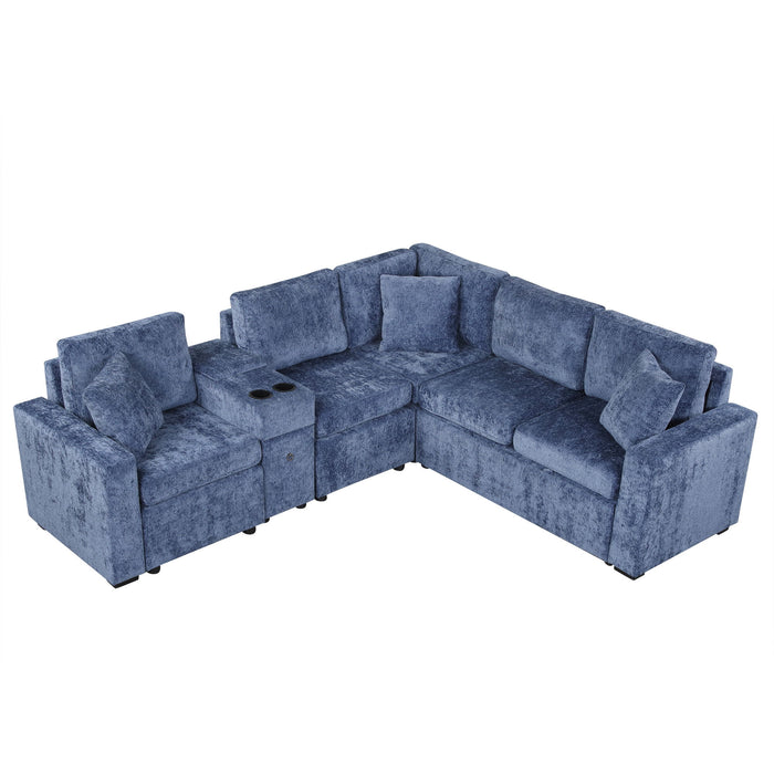 Contemporary L Shaped Convertible Sofa Bed With Pull Out Bed, Cup Holders, And Storage
