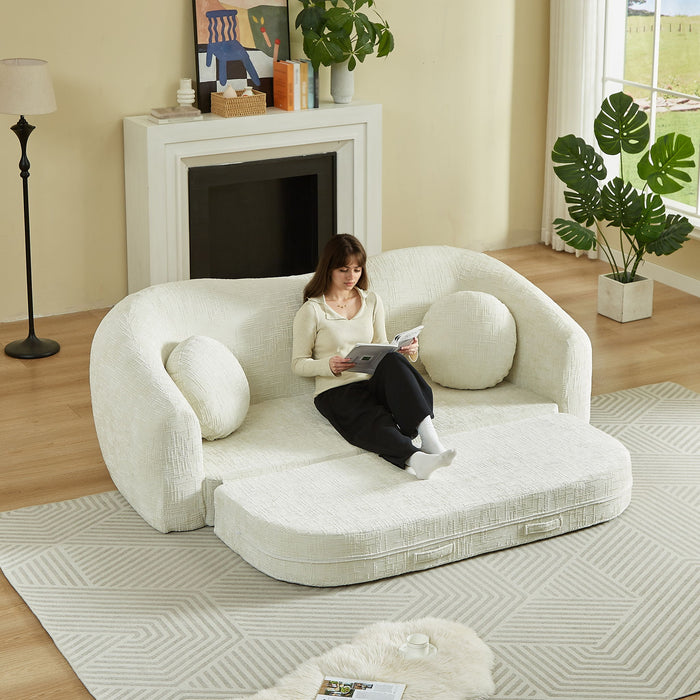 Curved Convertible Sofa, 2 In 1 Frameless Folding Sofa Bed With Pull Out Base And Deep Seat