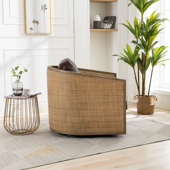 Barrel, Comfy Round Accent Sofa Chair With 360 Degree Swivel, Leisure Arm