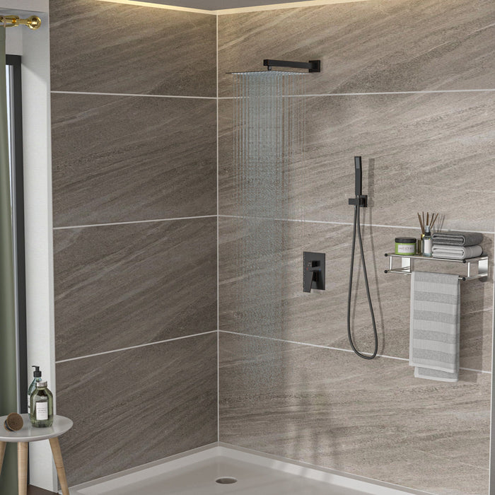 Dual Shower Head System With 12" Wall Mounted Square Rain Shower And Rough In Valve