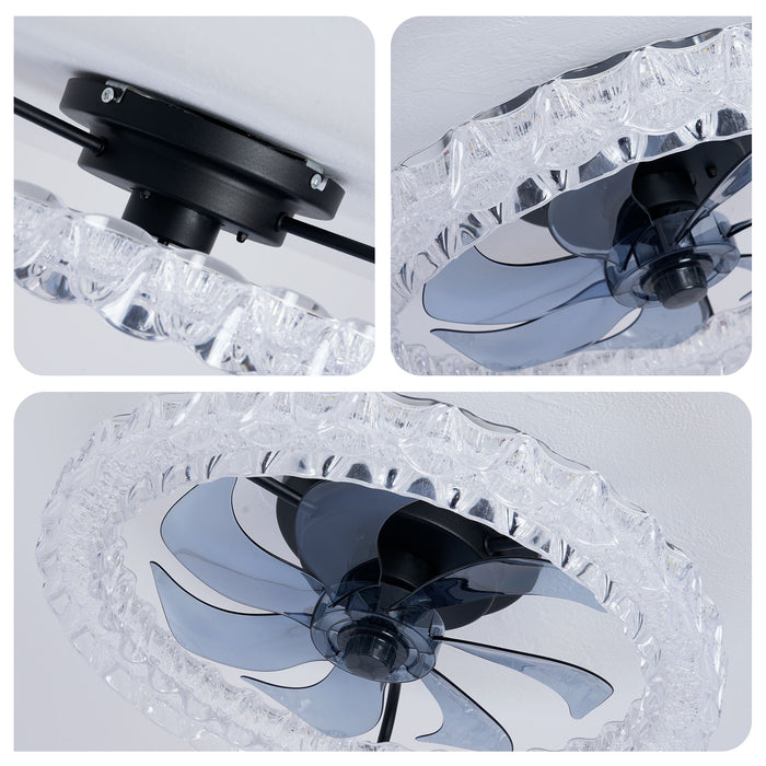 LED Light Source And Remote Control, 3000 - 6500K Dimmable Flush Mount LED Fan Light, 6 Speeds, Quiet DC Motor - Matte Black