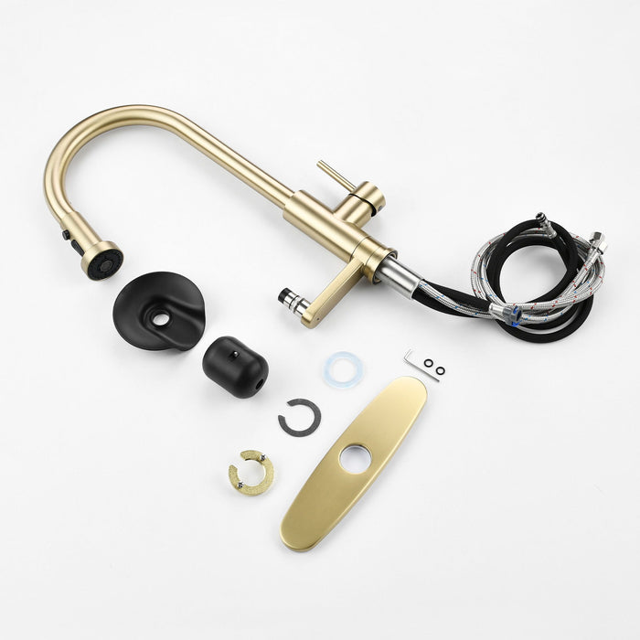 3 In 1 Kitchen Faucet With Press Type Glass Rinser, High Arc Pull Down Sprayer