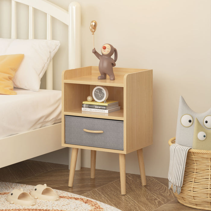 Nightstand With Collapsible Drawer, 2 Tier Storage End Table For Bedroom