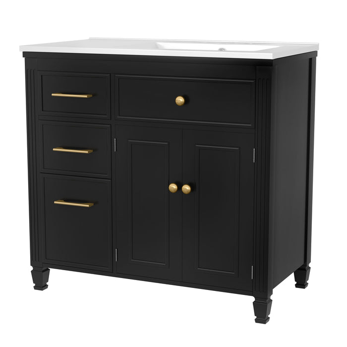 Bathroom Vanity With Sink, 1 Tip Out Drawer, 3 Side Drawers, Adjustable Shelf