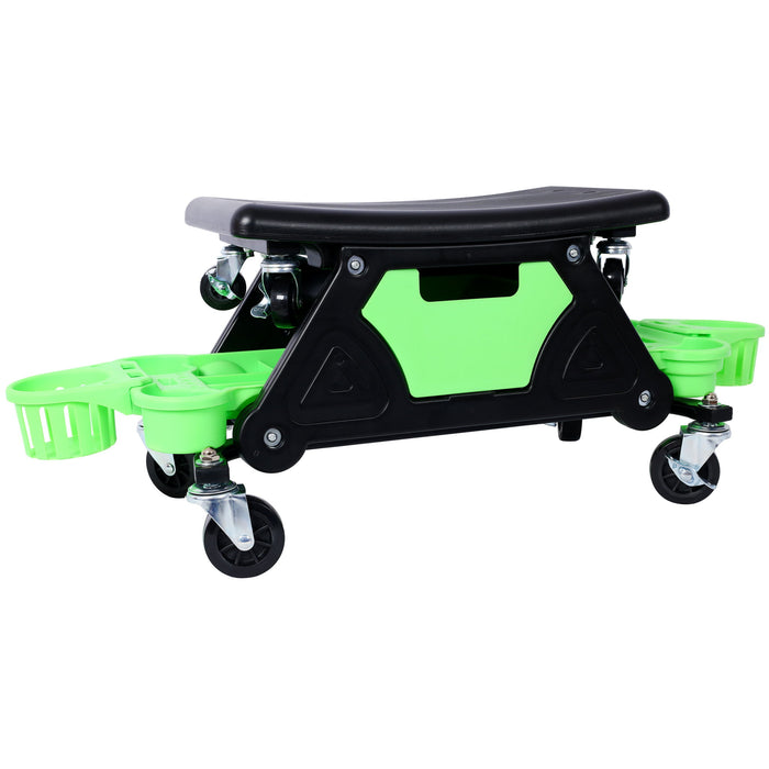 Rolling Detailing Creeper Seat With Wheels, Removable Tool Trays, 300 Lbs Capacity - Green