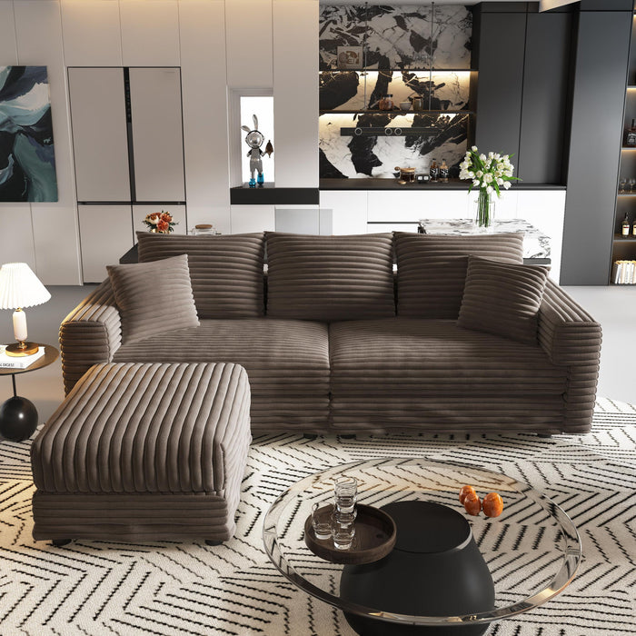 Deep Seat Convertible Sofa With Soft Pillows And Ottomans