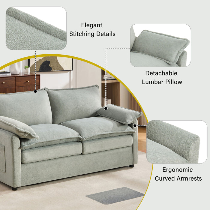 Modern Loveseat Sofa, Upholstered Couch With Side Storage Pockets