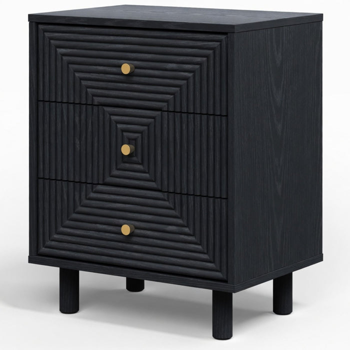 3 Drawer Nightstand - Black - Wood