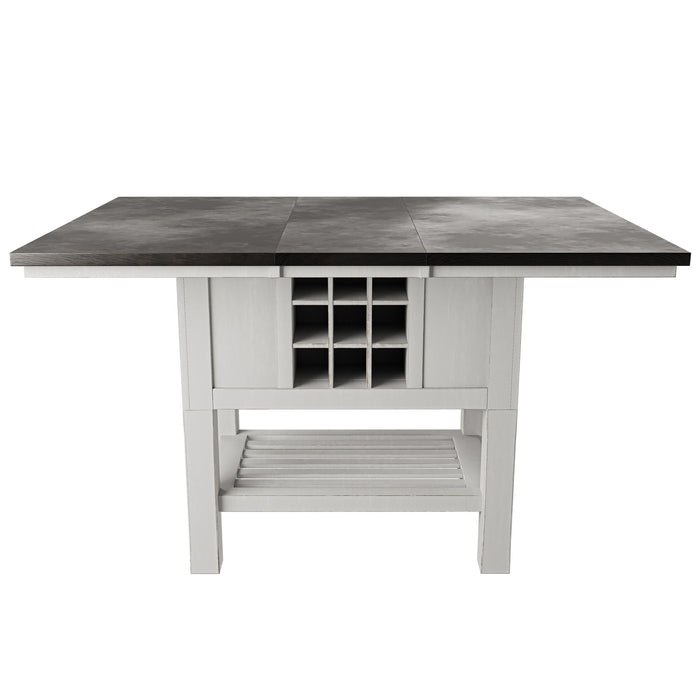 7 Piece Counter Height Dining Set With Storage Base And Ladder Back Chairs - Antique White / Gray