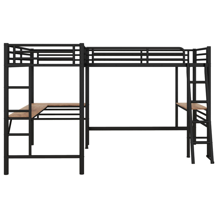 Twin Loft Bed With 2 Built In Desks, Mission Style - Black