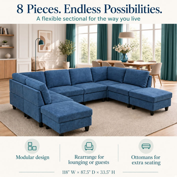 8 Piece Modular U - Shape Sectional Sofa