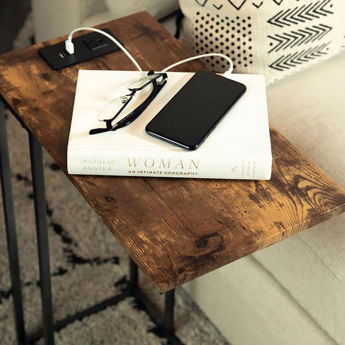 C-Shape Snack Table With USB And Power Outlet - Brown