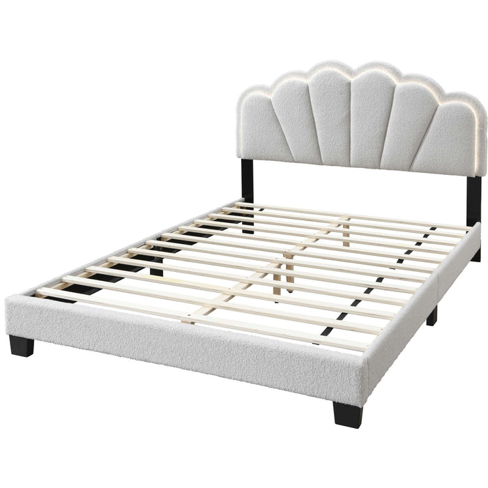 Bed With Floral Design Headboard And Built In LED Lighting