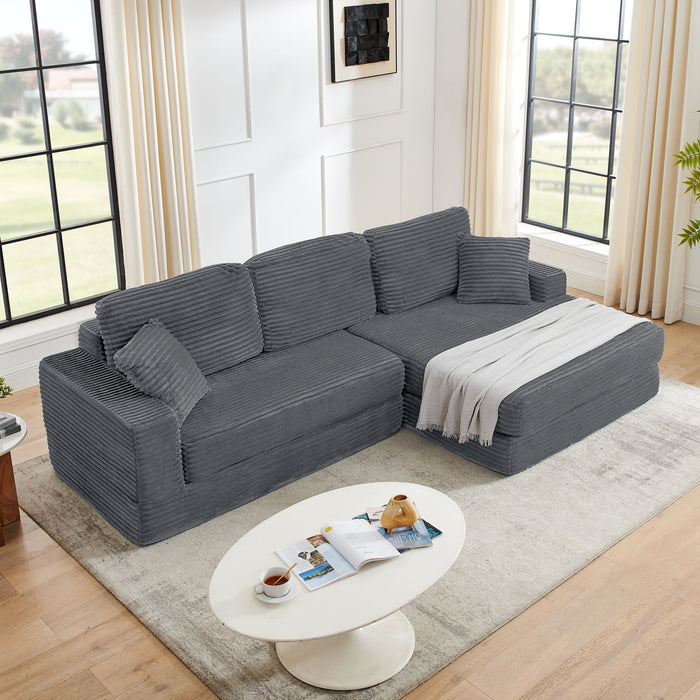 Modern Minimalist L Shape Modular Sectional Sofa, Corduroy Couch
