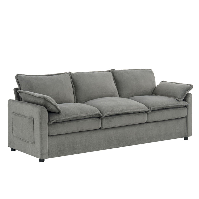 Modern 3 Seater Sofa With Side Storage Pockets For Living Room