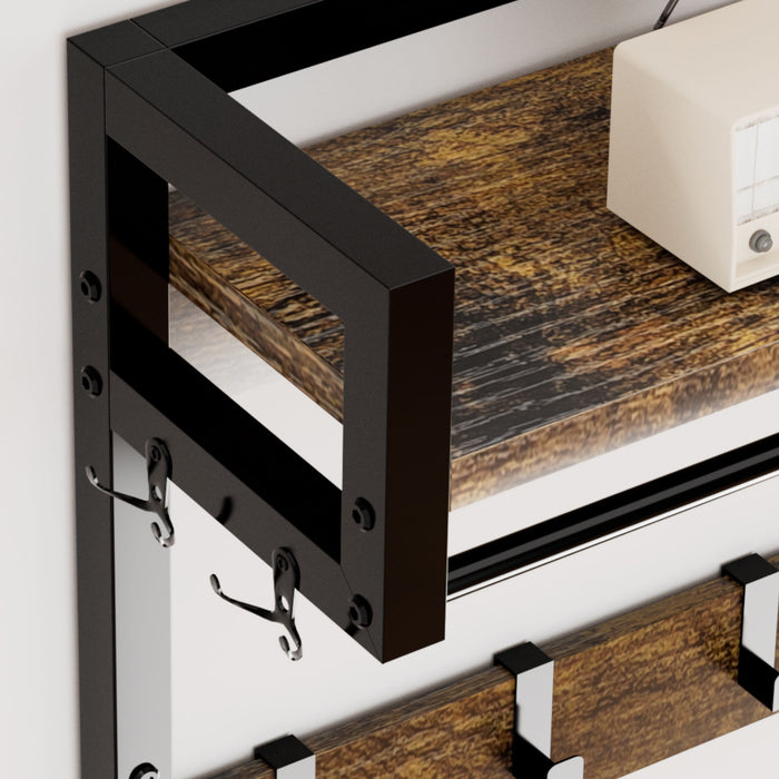 Hall Tree With 2 Movable Drawers, Shoe Storage, Shelves, Garment Racks, And 23 Hooks For Entryway - Rustic Brown
