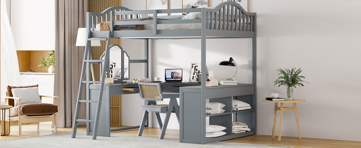 Loft Bed With Drawers, Cabinet, Shelves With Desk