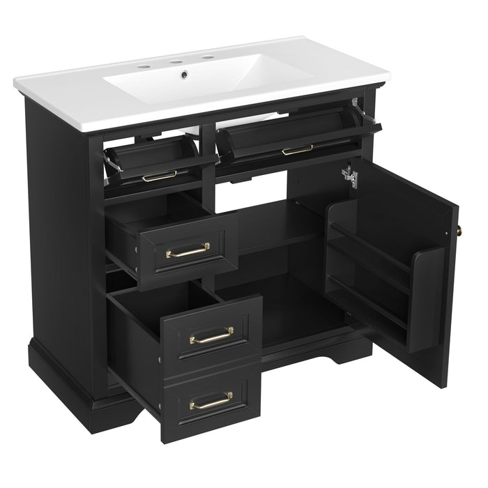 Modern Bathroom Vanity With Sink Top, 4 Drawers And 1 Soft-Close Door