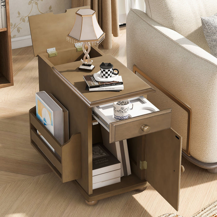 Vintage Flip Top Side Table With USB Ports