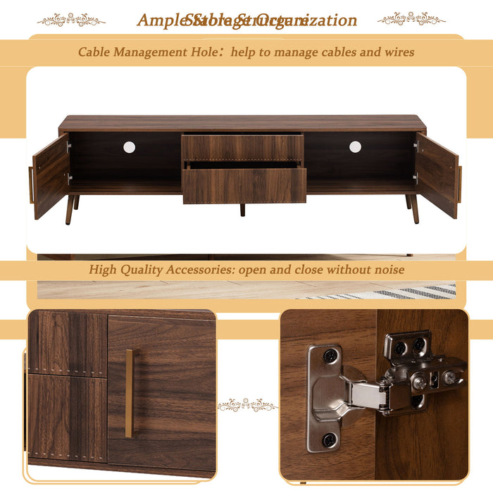 TV Stand With 2 Drawers, Media Console Table - Walnut