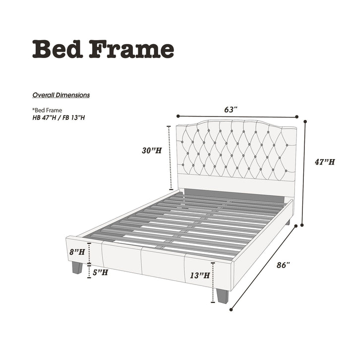 Modern Bed Frame With Tufted Upholstered Headboard