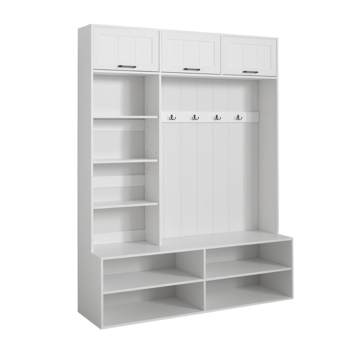 Farmhouse Hall Tree & Bench And Shoe Storage