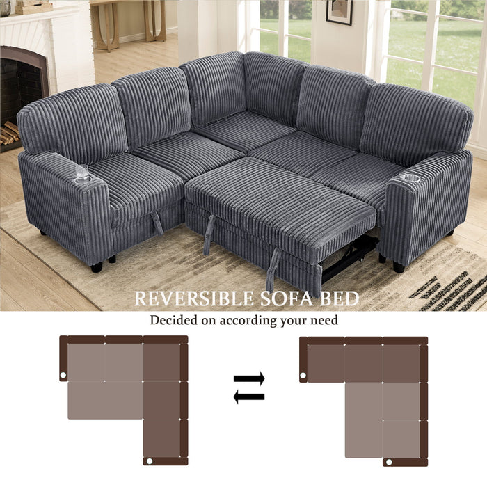 L-Shaped Sofa With Pull Out Sofa Bed With USB