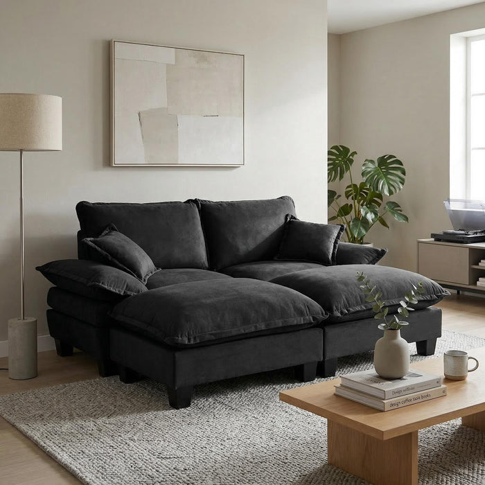 Modular Sectional Sofa With Movable Ottoman & Pillows