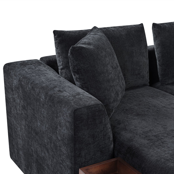 Modern L Shaped Sectional Sofa With Chenille Upholstery And Wooden Storage