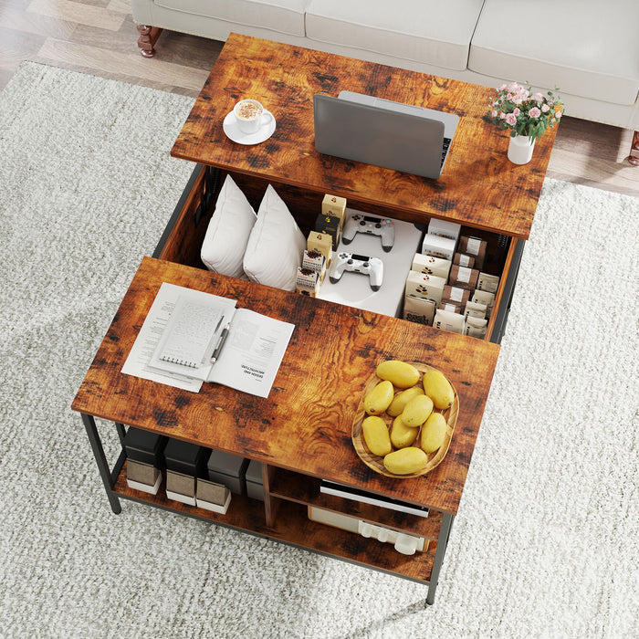 Lift Top Coffee Table With Storage, Adjustable Height Living Room - Black / Brown