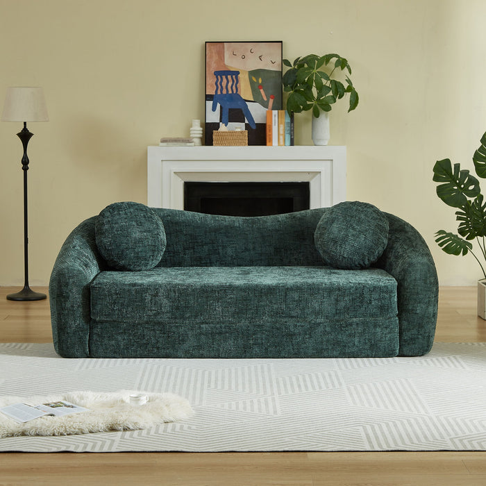 Curved Convertible Sofa, 2 In 1 Frameless Folding Sofa Bed With Pull Out Base And Deep Seat