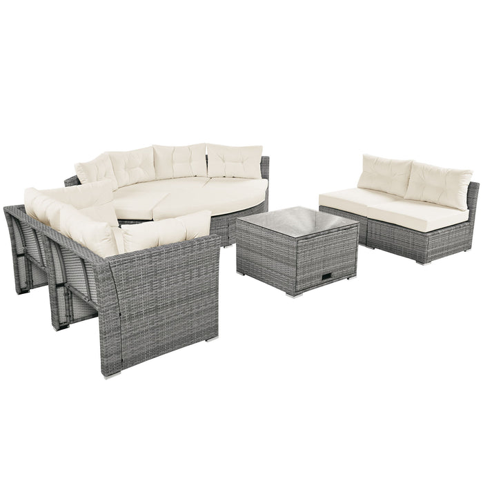 Patio Furniture Set Outdoor Daybed Rattan Sectional With Cushions And Center Table