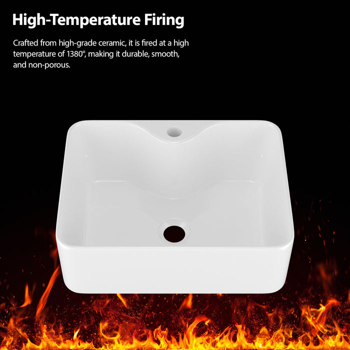 Rectangular Vessel Sink With Faucet & Drain - White / Black