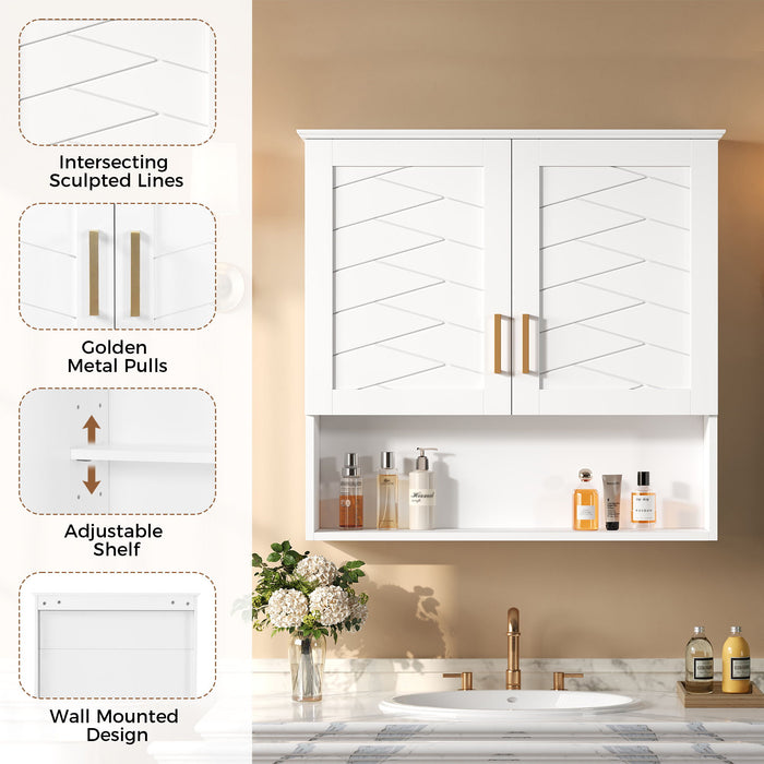 30" Bathroom Cabinet With Adjustable Shelf, Wall Mounted Medicine Cabinet - White
