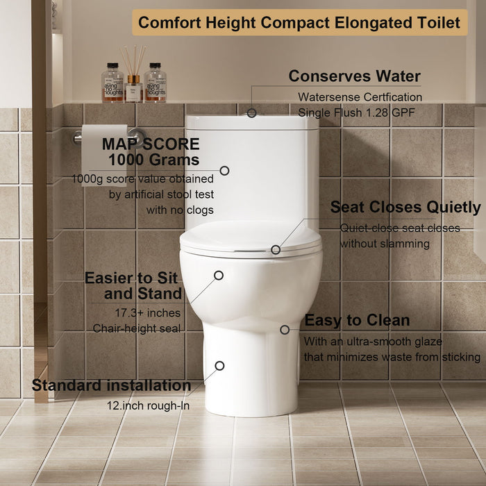 1 Piece Toilet With Tornado Flush, Soft Closing Seat