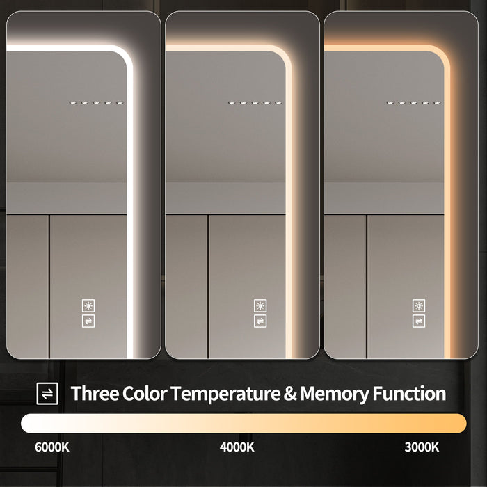 LED Full Length Mirror With Lights, Wall Mounted Full Body Mirror, Dimmable 3 Color Lighting, Anti Fog, Shatter Proof, Memory Function - Clear