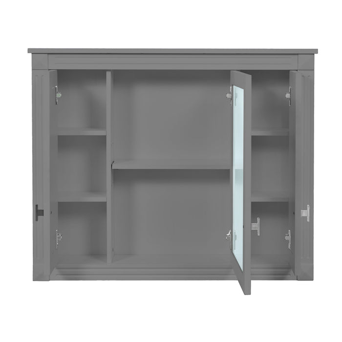 Wall Mounted Bathroom Cabinet With Mirror And 4 Shelves, Rectangular Design - Gray