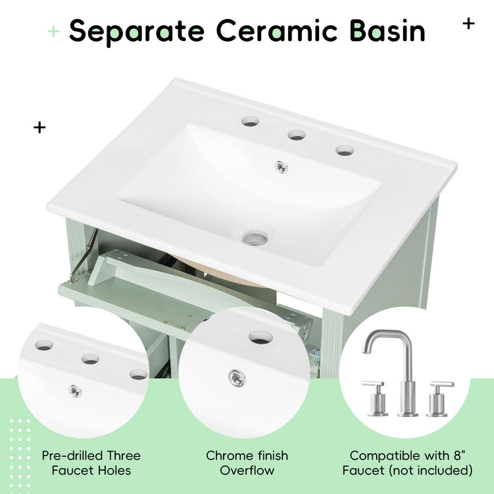 Bathroom Vanity With Sink, Flip Drawer, 2 Drawers, Adjustable Shelf