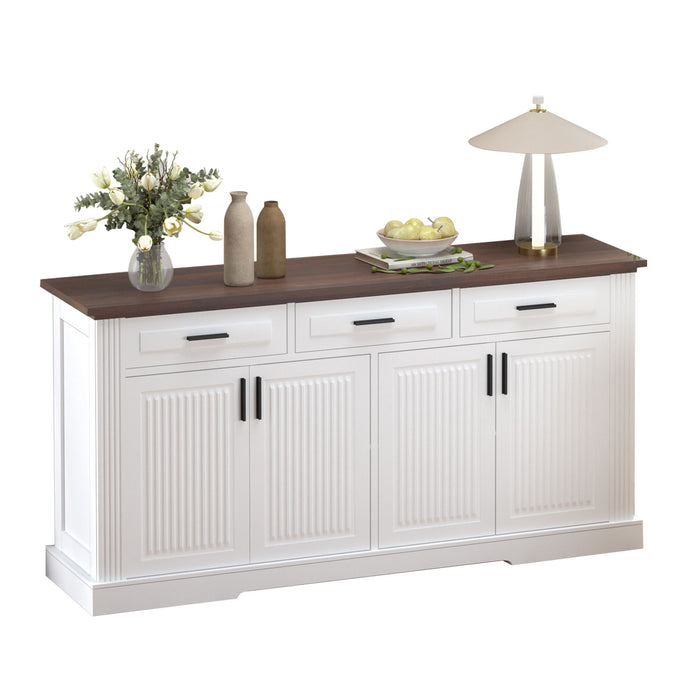 Fluted Sideboard Buffet Cabinet With 4 Doors And 3 Drawers