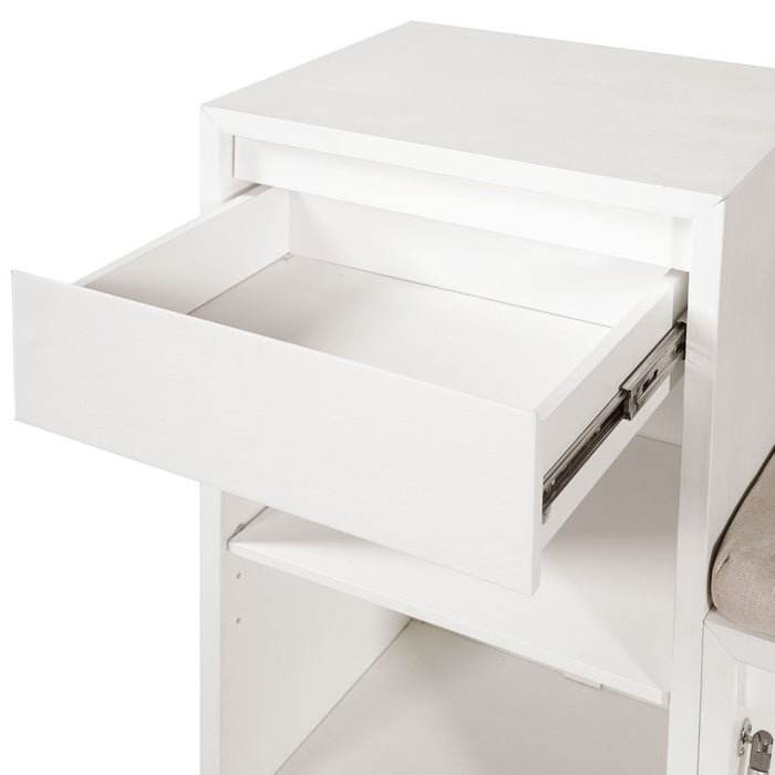 Entryway Storage Bench With Cushion, Drawers & Open Shelves
