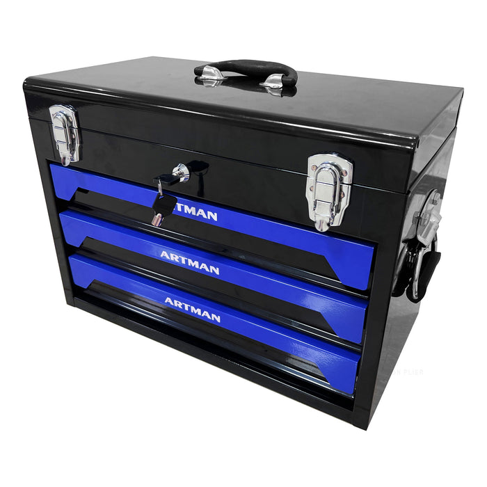 Portable 3 Drawer Steel Toolbox, 4 Layers Of Tools With Metal Latches, With Storage Tray And Carrying Handle