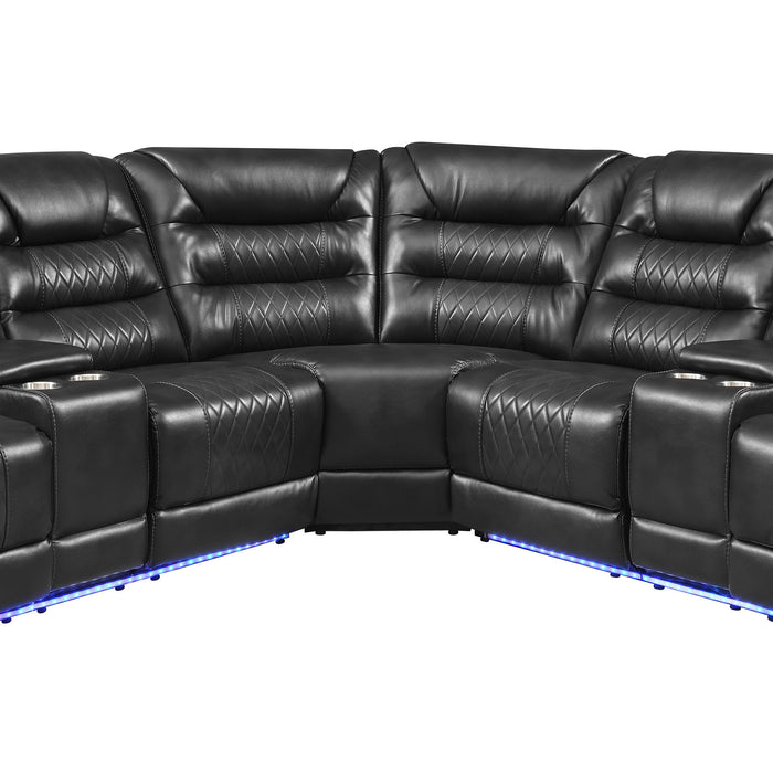 Manual Reclining Sectional Sofa Set, L Shaped Symmetrical Motion Sofa Corner Couch Sets With Storage Boxes, 4 Cup Holders And LED Light Strip For Living Room