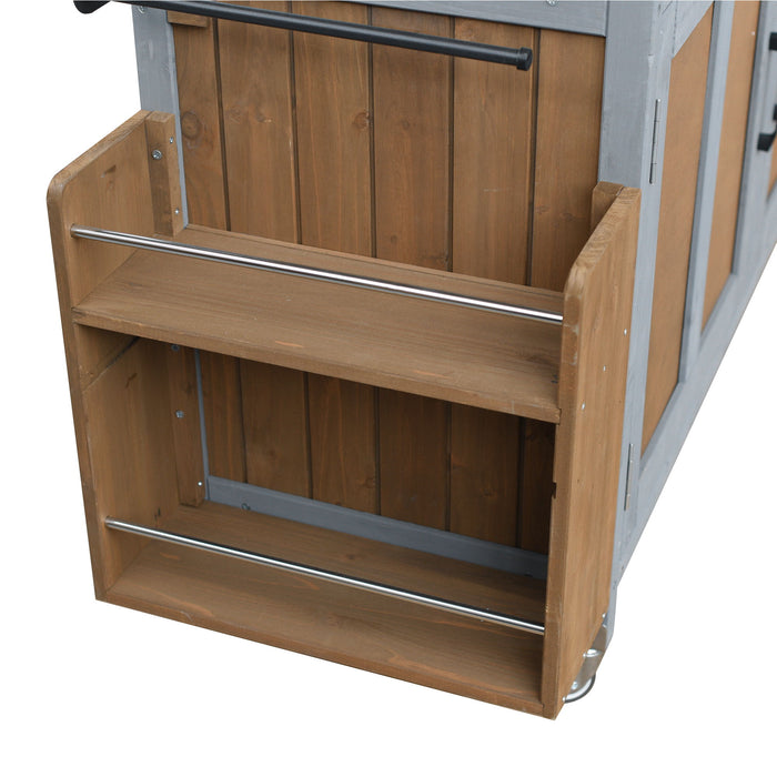 Foldable Outdoor Kitchen Island With Lockable Wheels, Storage Cabinet And Towel Rack For Patio