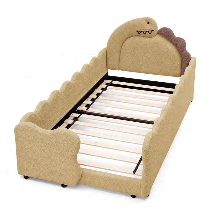 Cute Dinosaur Shaped Bed With Safety Guardrail, Toddler Frame